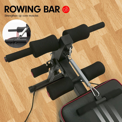 Powertrain Incline Sit-Up Bench with Resistance Bands and Rowing Bar